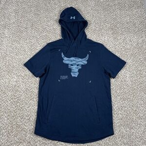 Under Armour Project Rock Hoodie Mens Medium Navy Short Sleeve Graphic Training